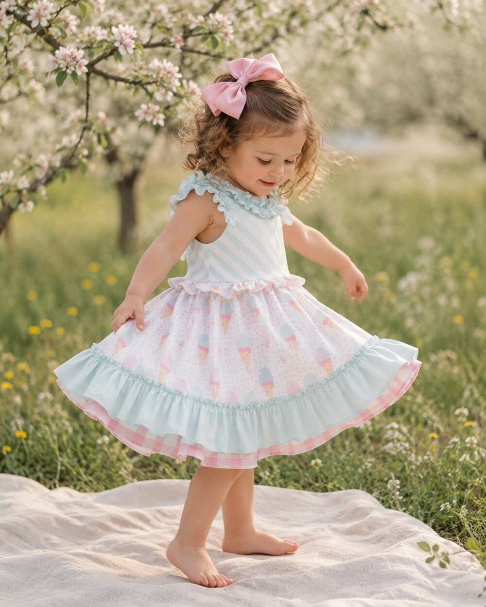 Clover Cottage Girls 2T Ice Cream Twirl Dress Pastel Mint Pink